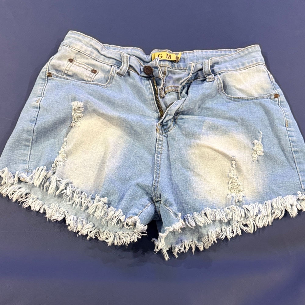 Light Blue Distressed Denim Shorts